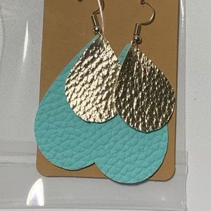 Teal and Gold teardrop earrings